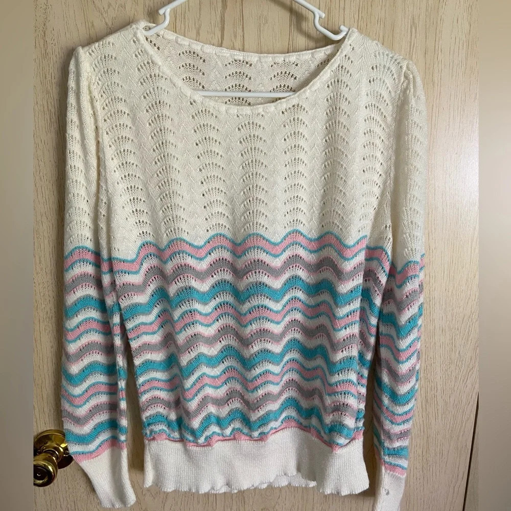 🩷 Vintage 80s Pastel Open Knit Feminine Sweater Sz M L